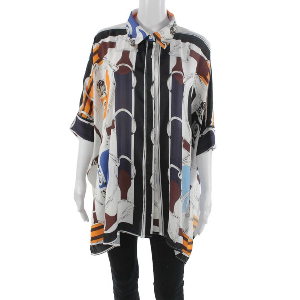 Cindi Gindi Women Tunic Blouse Multicolor Striped 3/4 Sleeve Size L